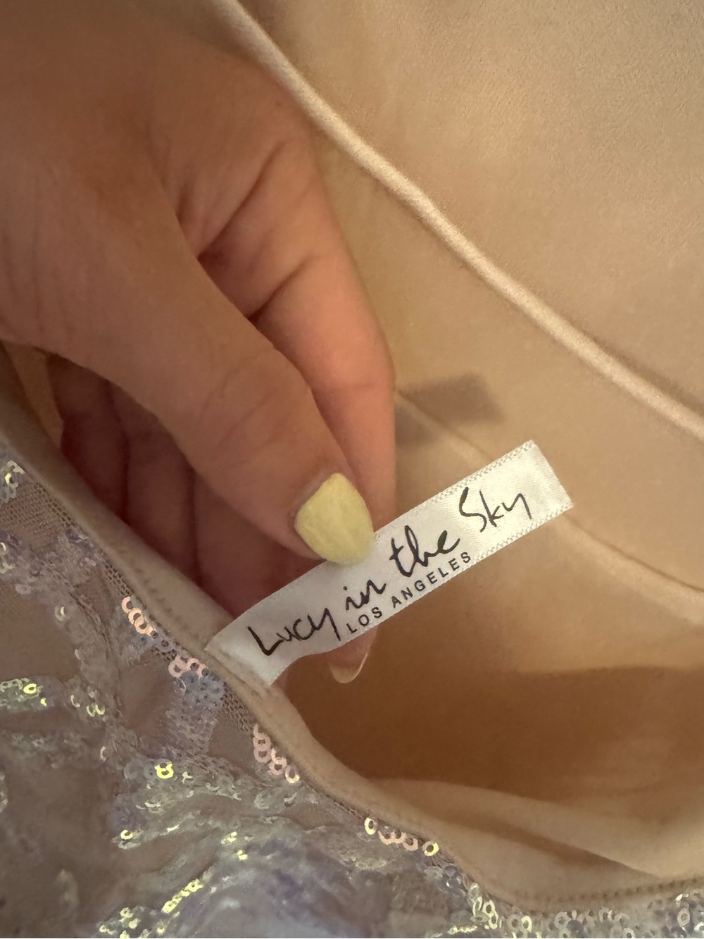 Lucy in the Sky Iridescent Lavender & Nude Sequin Mini Dress - Picture 3 of 4